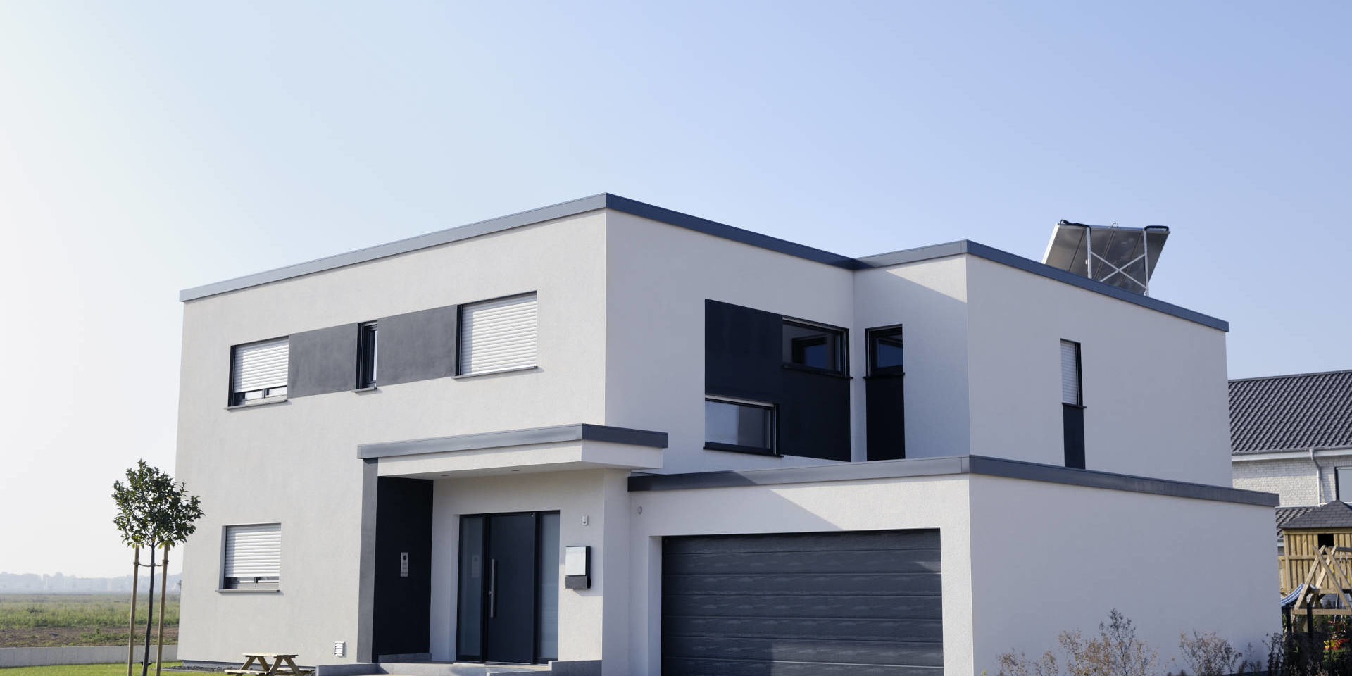 Modern luxury white house with garage