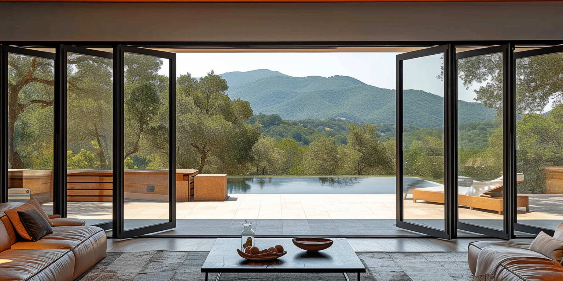 Access to the terrace through an aluminium folding door