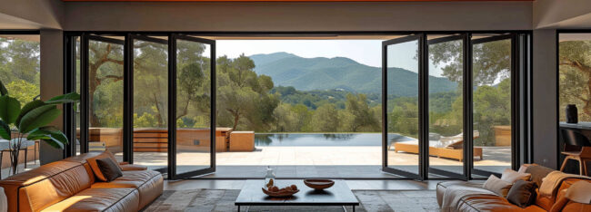 Access to the terrace through an aluminium folding door